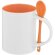 Taza de cerámica lisa con cuchara de color naranja
