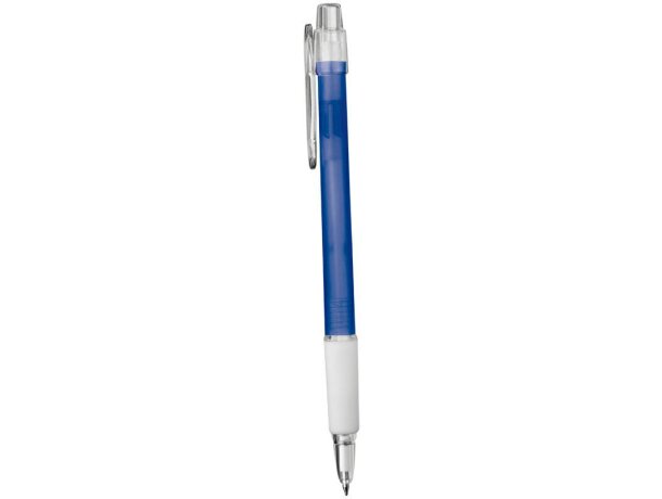 Bolígrafo de plástico en mate con caucho blanco azul grabado