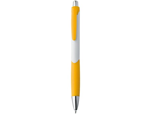Bolígrafo de plástico en blanco con caucho amarillo