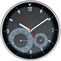 Reloj de pared redondo con termómetro e higrómetro personalizado negro Reloj de pared redondo con termómetro e higrómetro personalizado negro