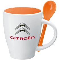 Taza de Porcelana con Cuchara. grabada Taza de Porcelana con Cuchara. grabada