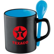 Taza personalizado de porcelana negra con cuchara de color