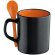 Taza de porcelana negra con cuchara de color naranja barata