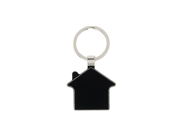 Llaveros met&aacute;licos en forma de casa con placa acero negro Home