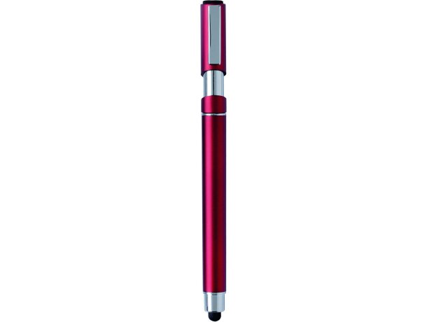 Bolígrafo con 4 funciones en color metalizado rojo