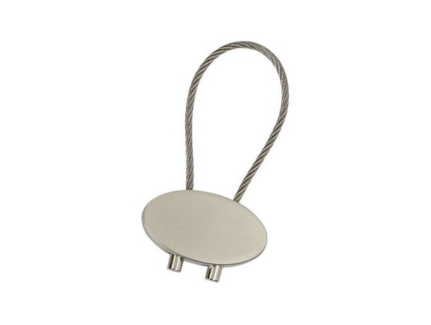 Llaveros metálicos mate forma ovalada con cable de alambre