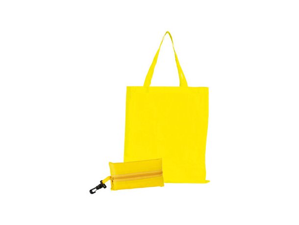 Bolsa plegable personalizada poliéster resistente ultracompacta amarilla 43x40