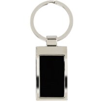 Llaveros metalicos personalizables Wave con placa de acero negro láser