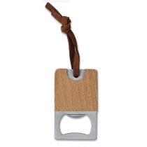 Llavero abridor para merchandising de metal con placas de madera