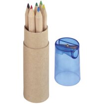 Estuche redondo con lápices de colores y sacapuntas cartón