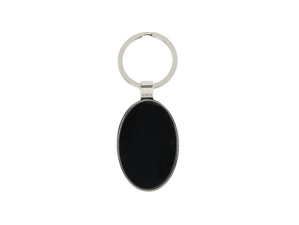 Llavero met&aacute;lico con logotipo ovalado con placa de acero negro