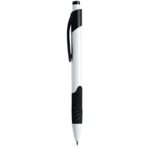 Bolígrafo en plástico blanco con detalles en colores violeta Bolígrafo en plástico blanco con detalles en colores violeta
