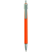 Bolígrafo de plástico en acabados plateados con clip naranja Bolígrafo de plástico en acabados plateados con clip naranja
