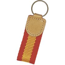Llaveros cuero piel con bandera de españa en cinta de nylon