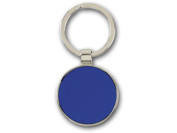 Llavero met&aacute;lico para empresas con detalle polipiel en acero negro