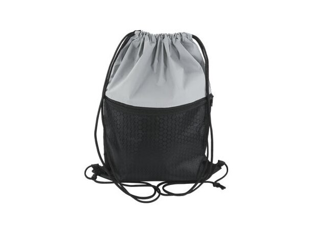 Mochila con cuerdas personalizada poliéster 420D reflectante negra seguridad