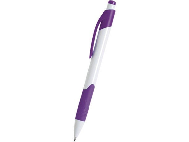 Bolígrafo personalizado en plástico blanco con detalles en colores