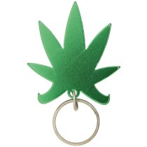 Abridor verde aluminio con anilla llavero Sativa