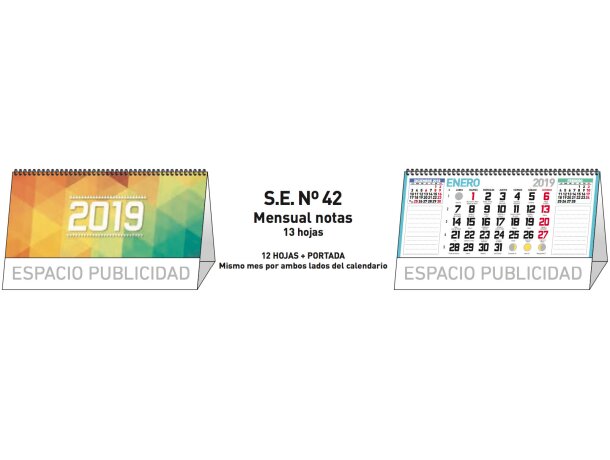 Calendario de sobremesa 13 hojas mensual notas para empresa