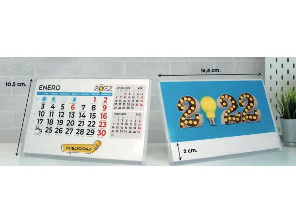 Calendario de mesa con soporte de plástico motivos estandar personalizado