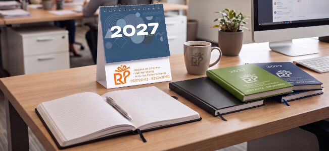 Agendas y calendarios 2027 promocionales con logo