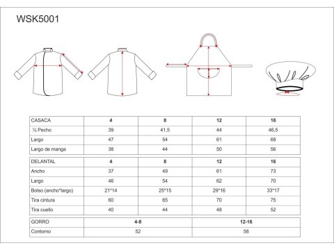 Tabla medidas del producto 81325