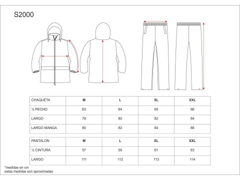 Tabla medidas del producto 81409