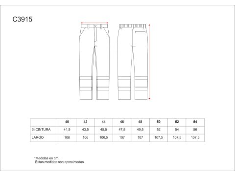 Tabla medidas del producto 81561